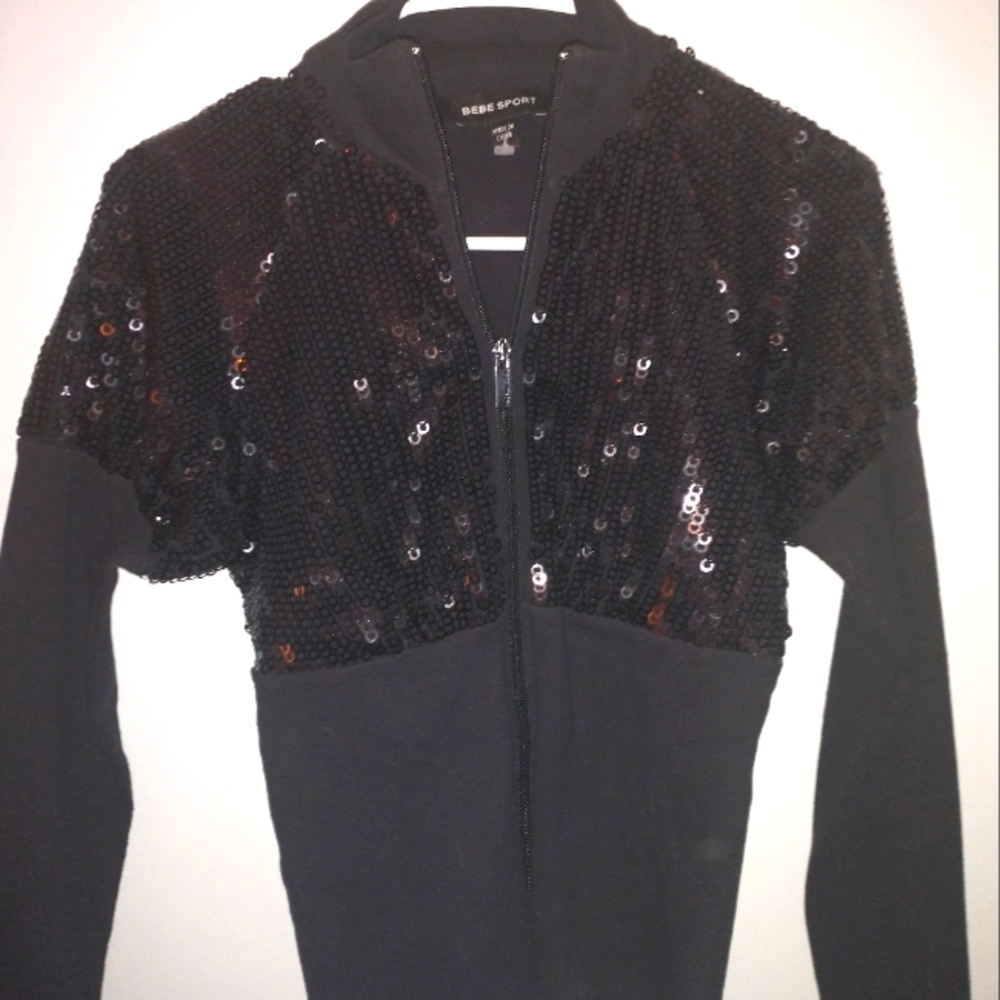 Bebe Jacket Half Sequence Zip Up Front - image 1